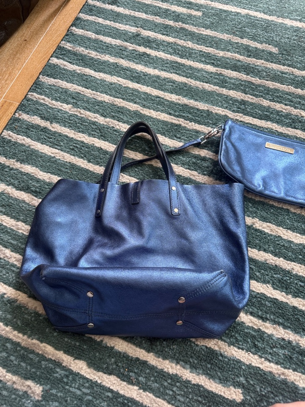 Tiffany & Co. Navy Blue Leather Tote with Wristlet - Picture 7 of 9